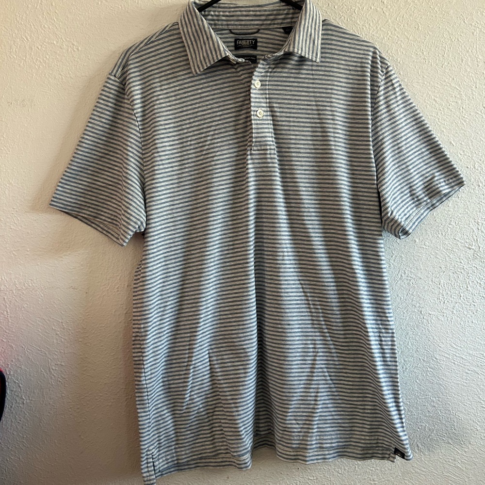 Faherty Gray Striped Polo Shirt